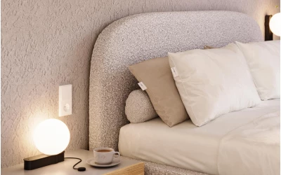 Łóżko tapicerowane jasno szare Sirius detal