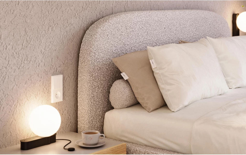 Łóżko tapicerowane jasno szare Sirius detal