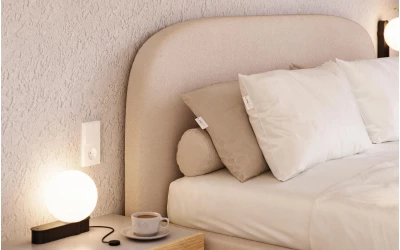 Łóżko tapicerowane beżowe Sirius detal