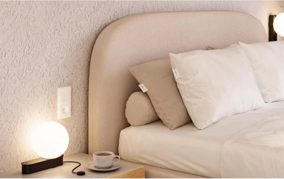 Łóżko tapicerowane beżowe Sirius detal