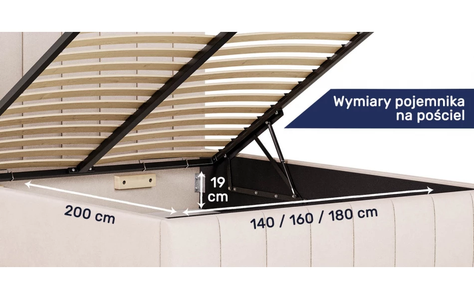 Łóżko tapicerowane Orion wymiary pojemnika na pościel