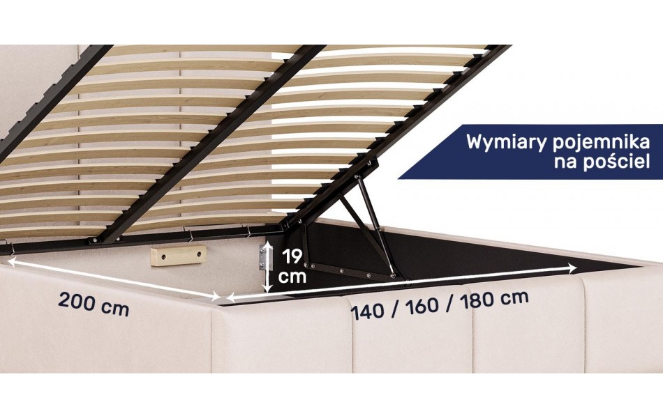 Łóżko do sypialni Lyra wymiary pojemnika na pościel