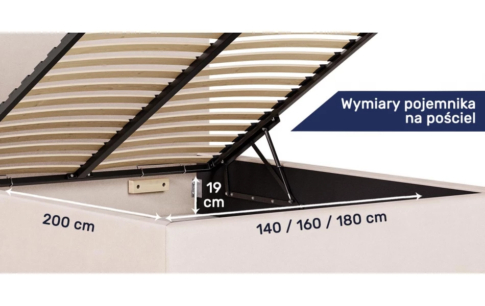Łóżko tapicerowane Altair wymiary pojemnika na pościel