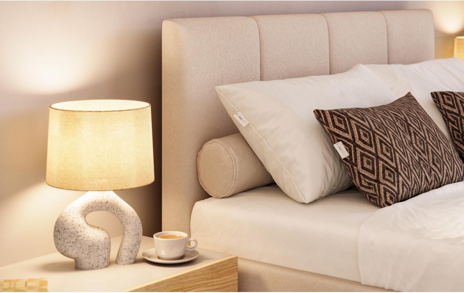 Łóżko do sypialni beżowe Lyra detal