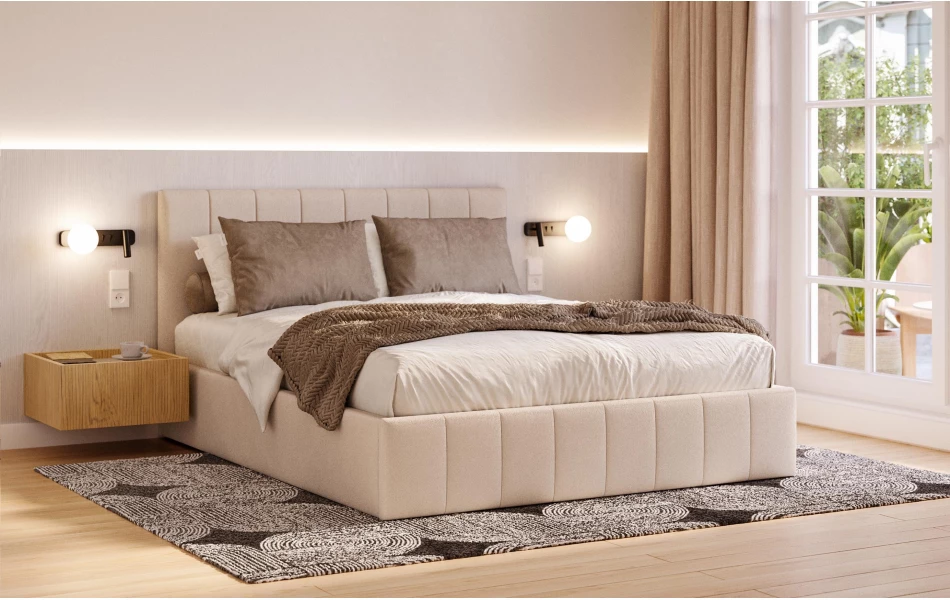 Łóżko tapicerowane beżowe Orion