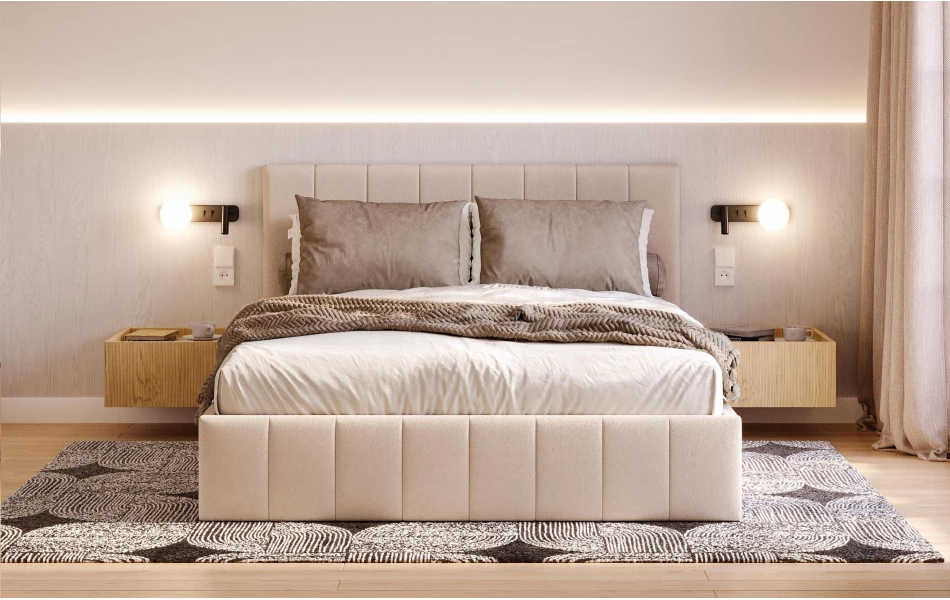 Łóżko tapicerowane beżowe Orion front