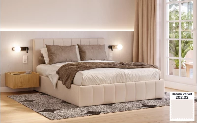 Łóżko tapicerowane beżowe Orion tkanina dream velvet