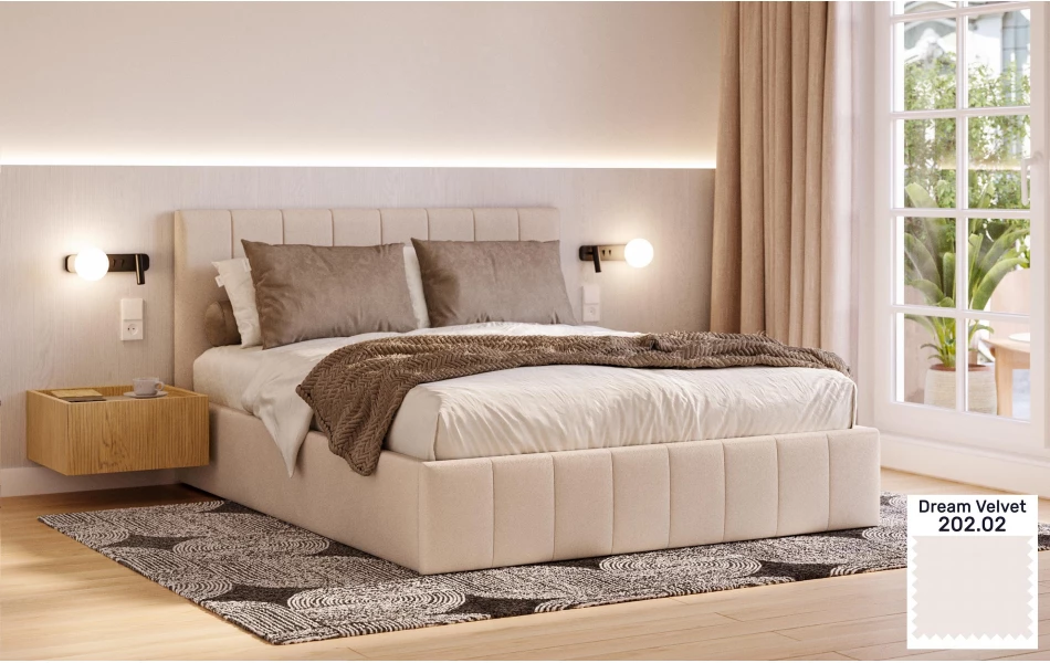 Łóżko tapicerowane beżowe Orion tkanina dream velvet