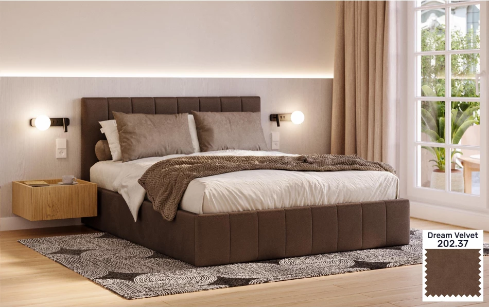Łóżko tapicerowane brązowe Orion tkanina dream velvet