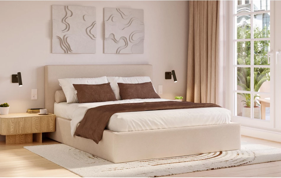 Łóżko tapicerowane beżowe Altair