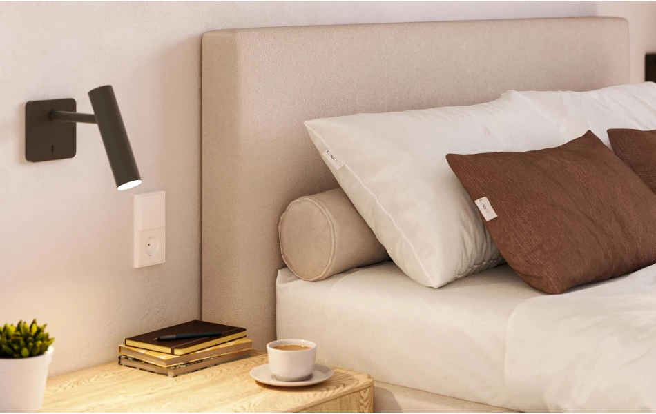 Łóżko tapicerowane beżowe Altair detal