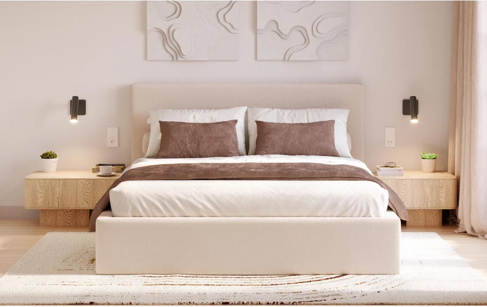 Łóżko tapicerowane beżowe Altair front