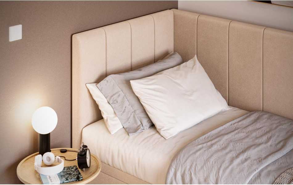 Łóżko jednoosobowe beżowe Atlas detal