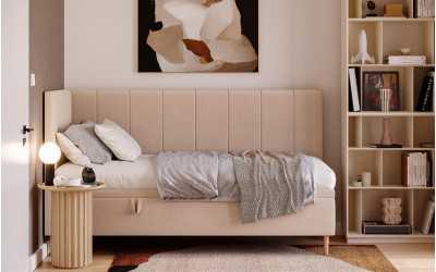 Łóżko jednoosobowe beżowe Atlas front