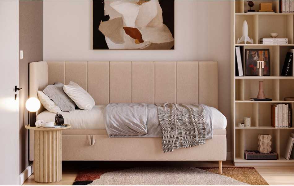 Łóżko jednoosobowe beżowe Atlas front