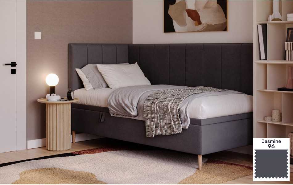 Łóżko jednoosobowe szare Atlas jasmine