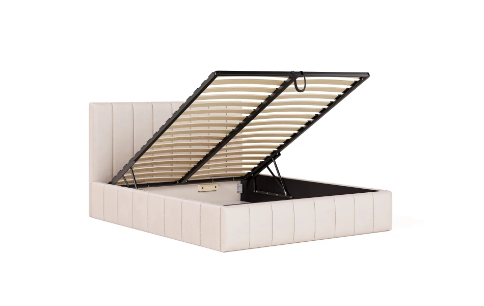 Łóżko tapicerowane SOL beżowe 180cm x 200cm pojemnik na pościel