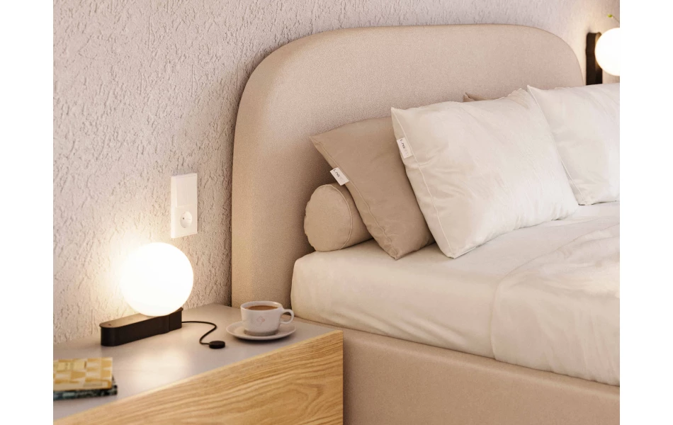 Łóżko tapicerowane beżowe Sirius detal