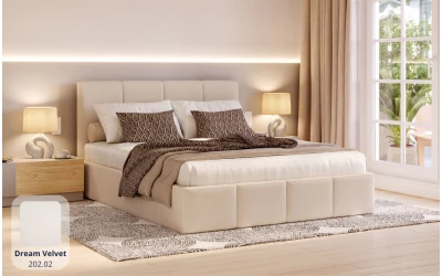 Łóżko do sypialni beżowe Lyra tkanina dream velvet 202.02