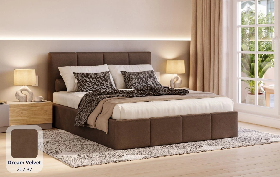 Łóżko do sypialni brązowe Lyra tkanina dream velvet 202.37