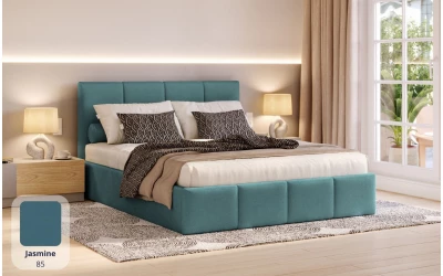 Łóżko do sypialni niebieskie Lyra tkanina jasmine85