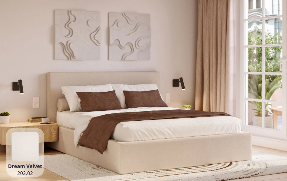 Łóżko do sypialni beżowe Altair tkanina dream velvet 202.02