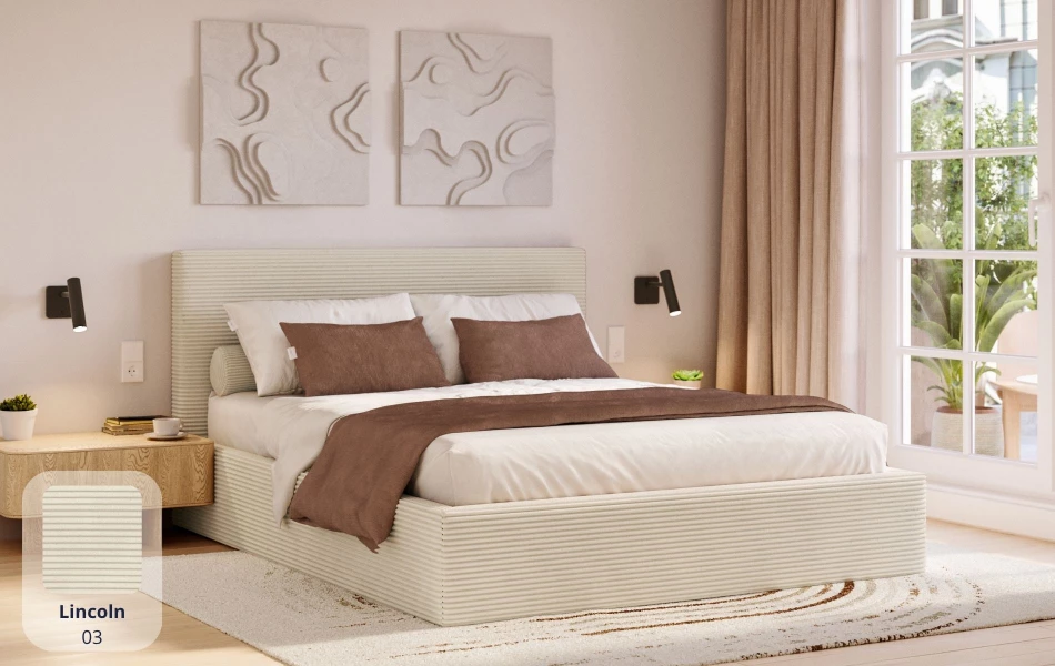 Łóżko do sypialni beżowe Altair tkanina lincoln 03
