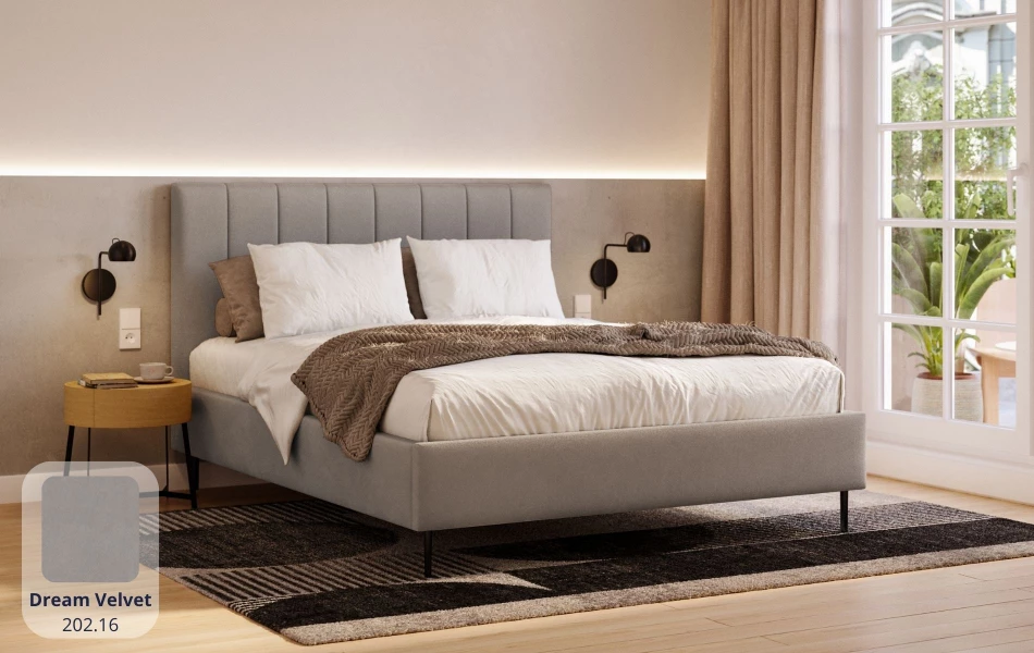 Łóżko na nóżkach szare Andromeda tkanina dream velvet 202.16