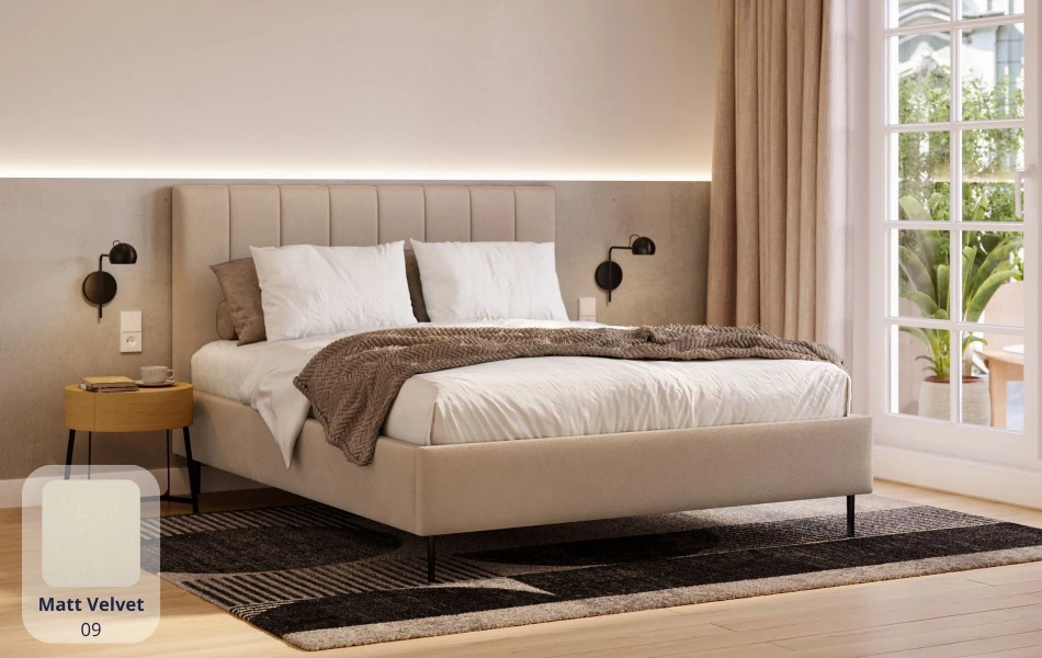 Łóżko na nóżkach beżowe Andromeda tkanina matt velvet 09