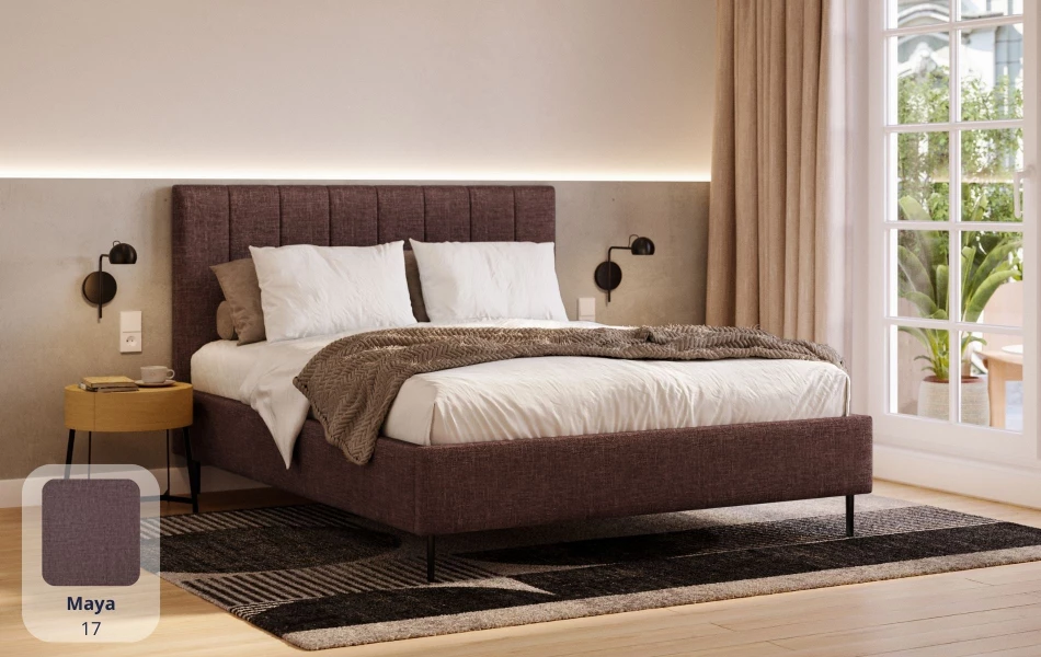 Łóżko na nóżkach ciemne Andromeda tkanina maya 17