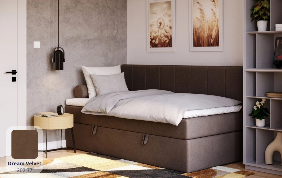 Łóżko pojedyncze brązowe Vesta tkanina dream velvet 202.37