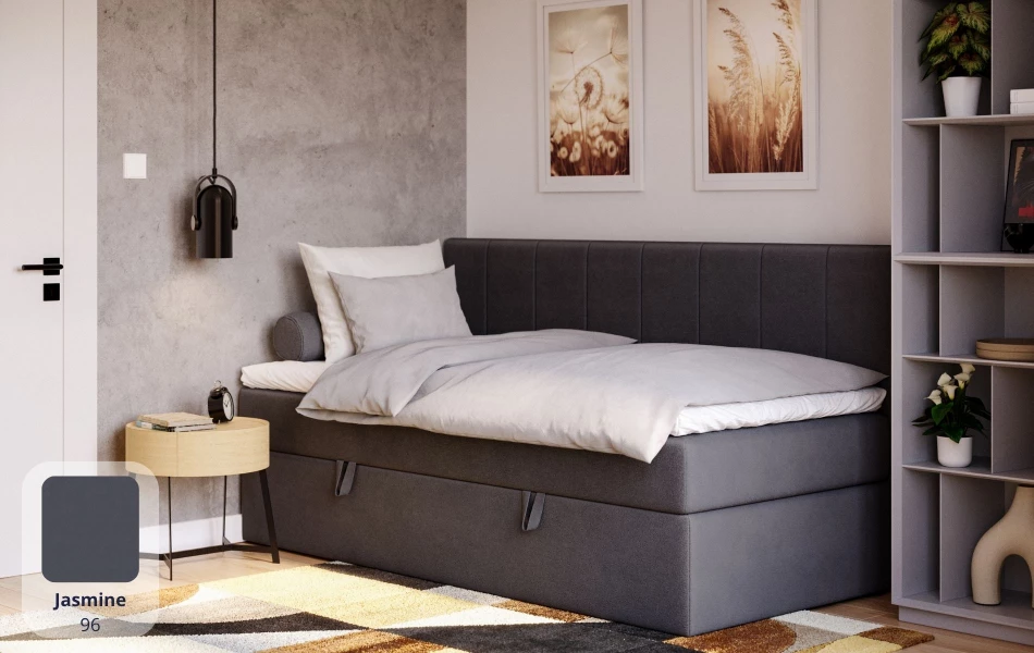 Łóżko pojedyncze szare Vesta tkanina jasmine 96