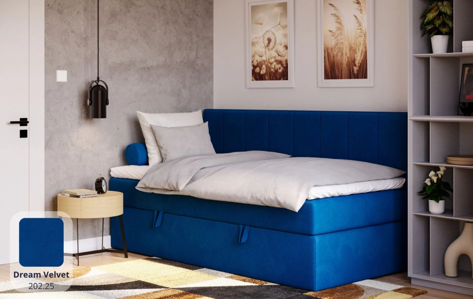 Łóżko pojedyncze niebieskie Vesta tkanina dream velvet 202.25