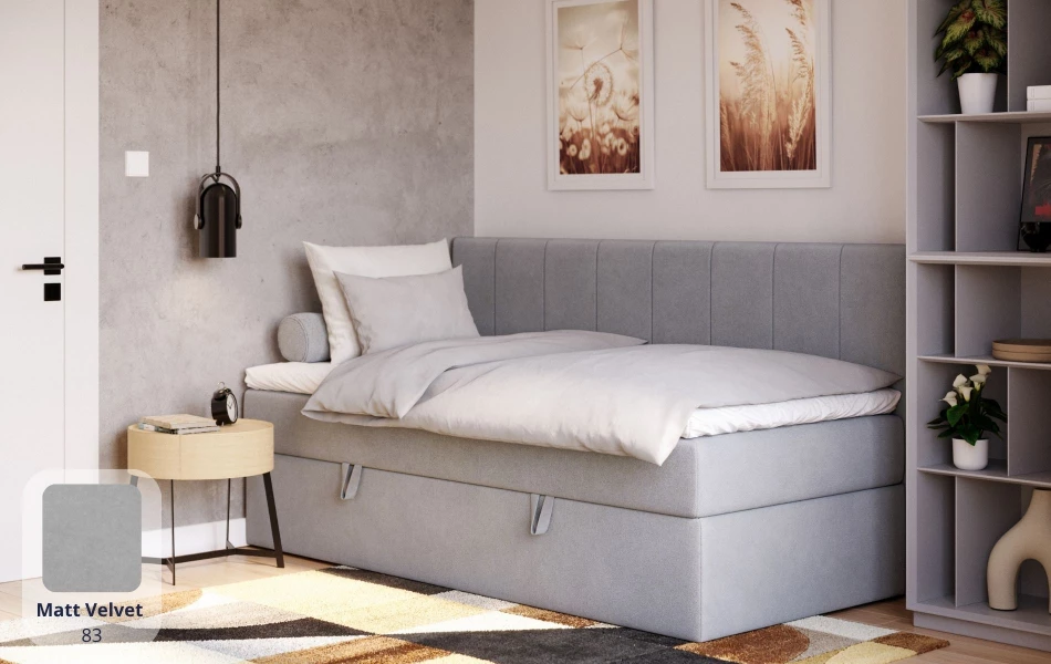 Łóżko pojedyncze szare Vesta tkanina matt velvet 83