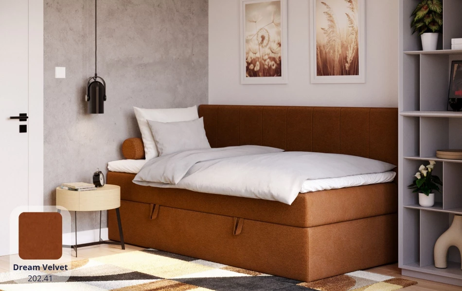 Łóżko pojedyncze pomarańczowe Vesta tkanina dream velvet 202.41
