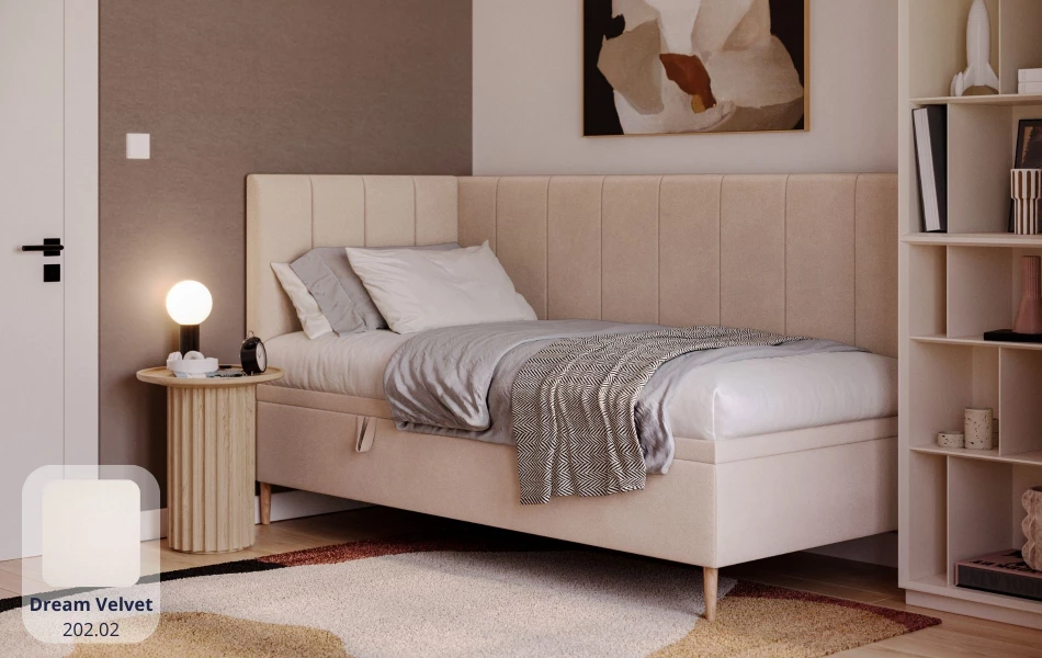 Łóżko jednoosobowe beżowe Atlas dream velvet
