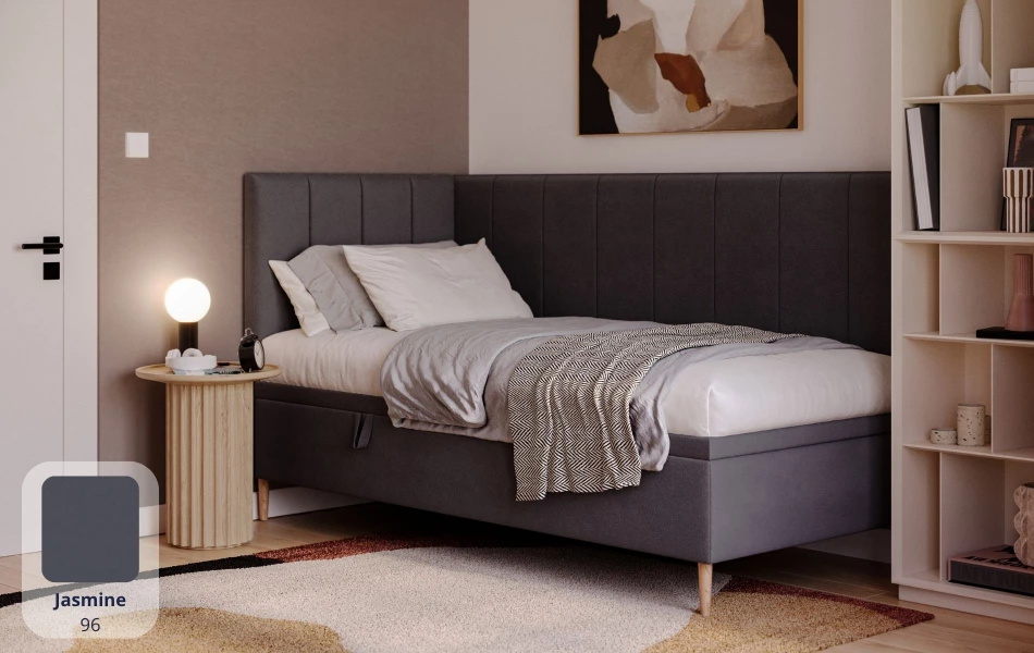 Łóżko jednoosobowe szare Atlas dream velvet