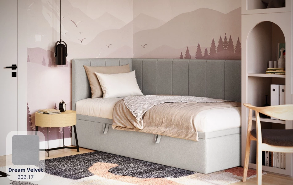 Łóżko młodzieżowe szare Aurora dream velvet 202.17