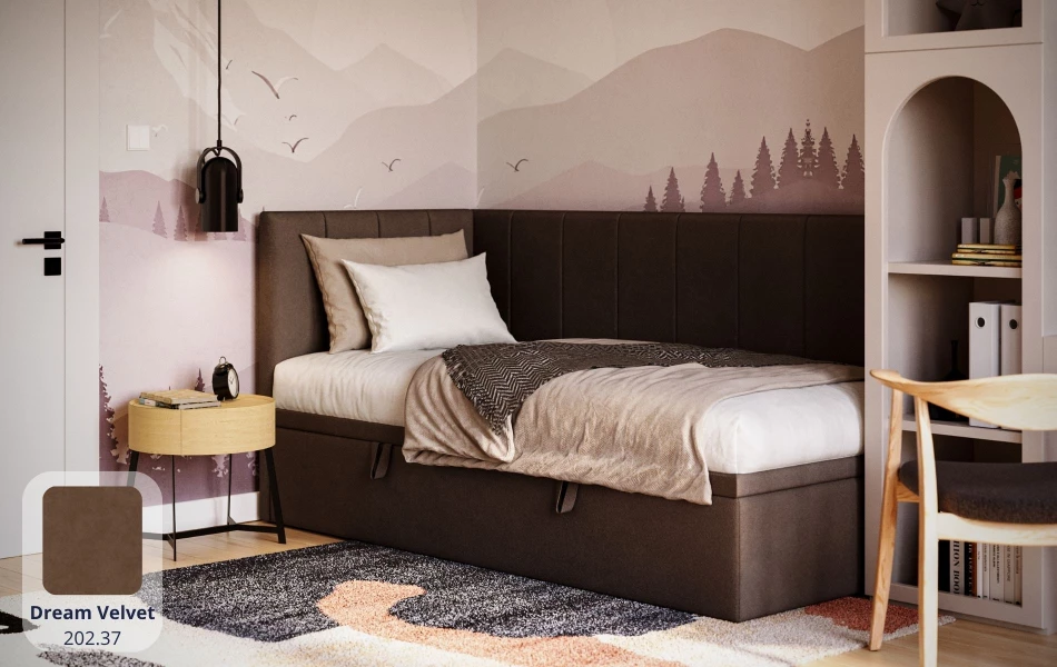 Łóżko młodzieżowe brązowe Aurora dream velvet 202.37