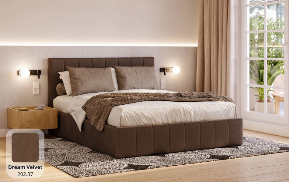Łóżko tapicerowane brązowe Orion tkanina dream velvet 202.37