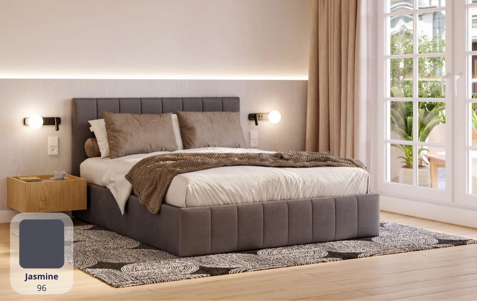 Łóżko tapicerowane szare Orion tkanina jasmine 96