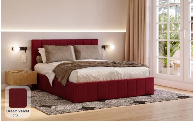 Łóżko tapicerowane czerwone Orion tkanina dream velvet 202.11
