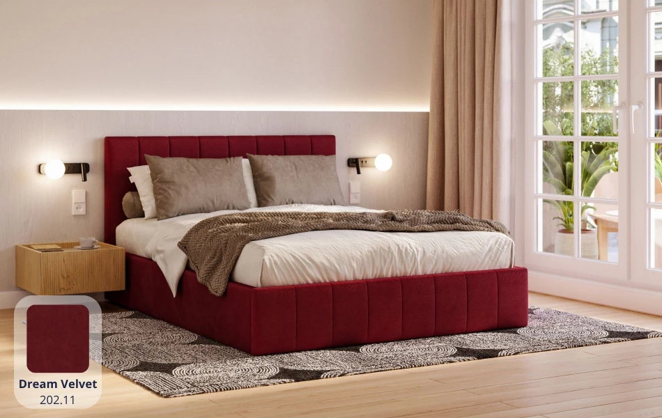 Łóżko tapicerowane czerwone Orion tkanina dream velvet 202.11