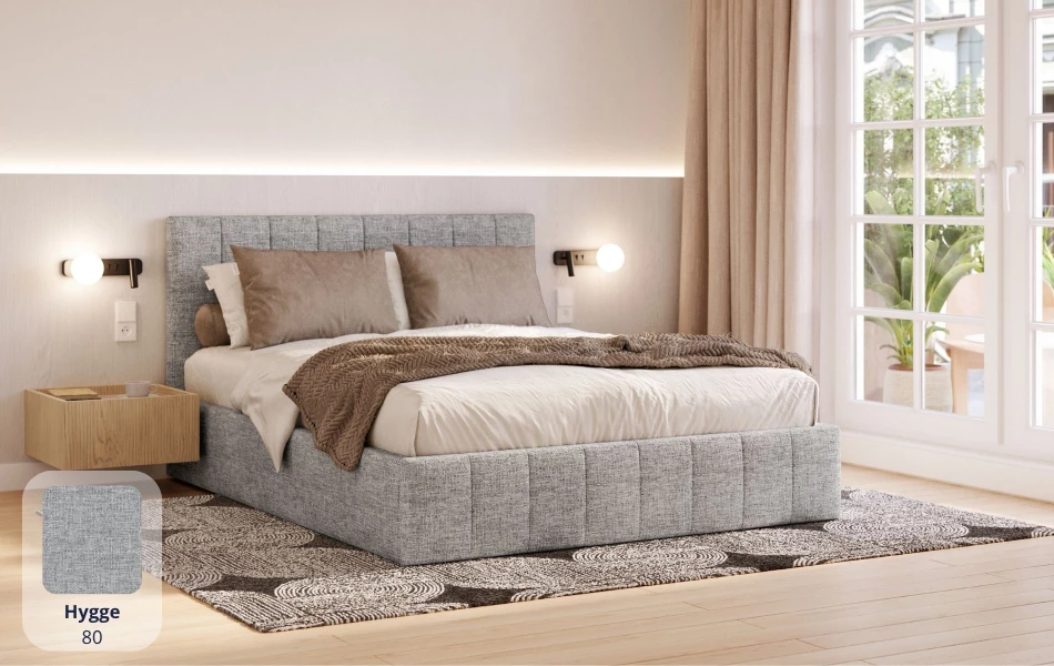 Łóżko tapicerowane szare Orion tkanina hygge 80