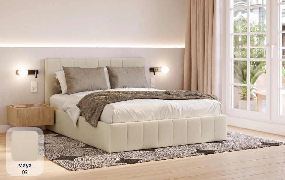 Łóżko tapicerowane beżowe Orion tkanina maya 03