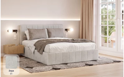 Łóżko tapicerowane jasne Orion tkanina zoya 01