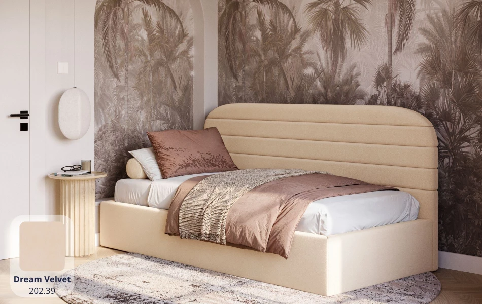 Łóżko tapicerowane beżowe Robbia tkanina dream velvet 202.39