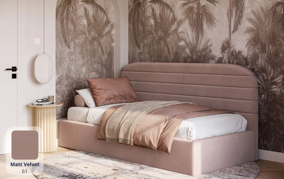 Łóżko tapicerowane beżowe Robbia tkanina matt velvet 61
