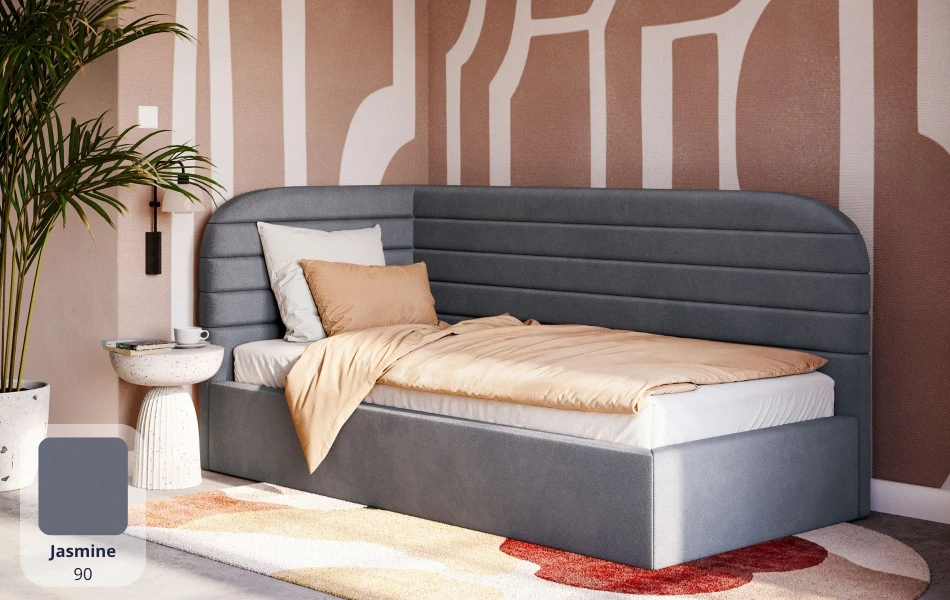 Łóżko tapicerowane szare Zanda Jasmine 90