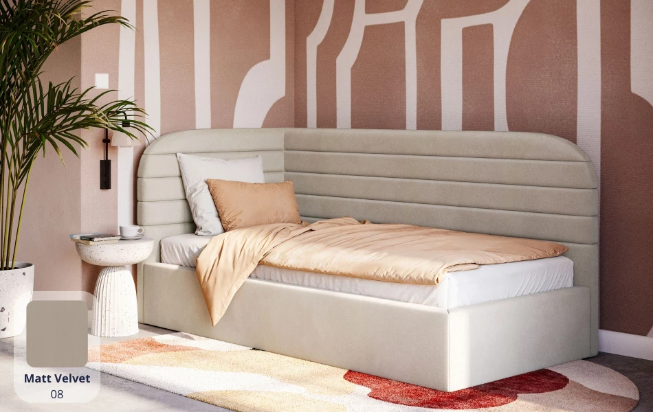 Łóżko tapicerowane jasne Zanda matt velvet 08